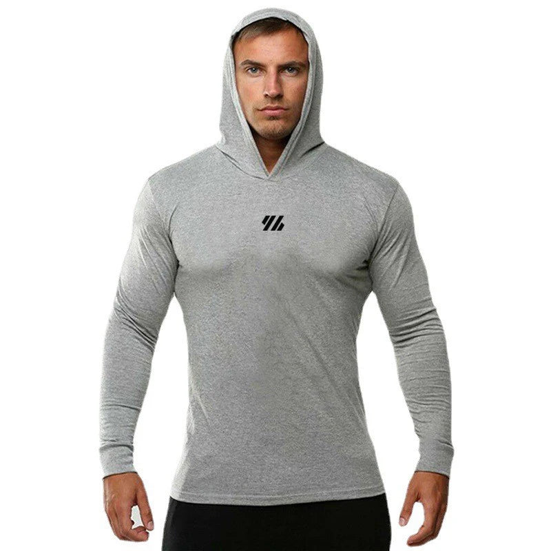 Autumn Cotton Breathable Casual Hooded T-Shirts Men Slim Fit Long Sleeve Running Shirts Gym Bodybuilding Training Fitness Hoodie